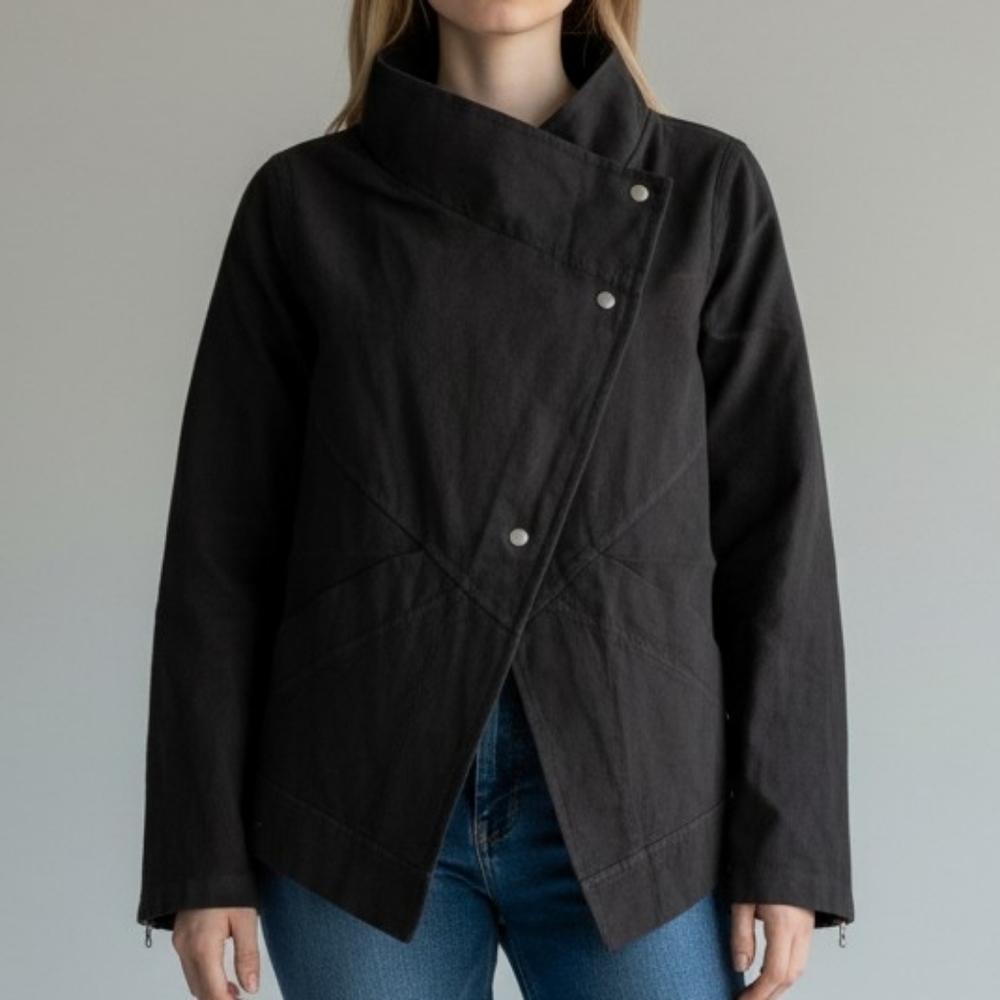 NEW! M Parsley & Sage Black Asymmetrical Snap-Front  Jacket 4339